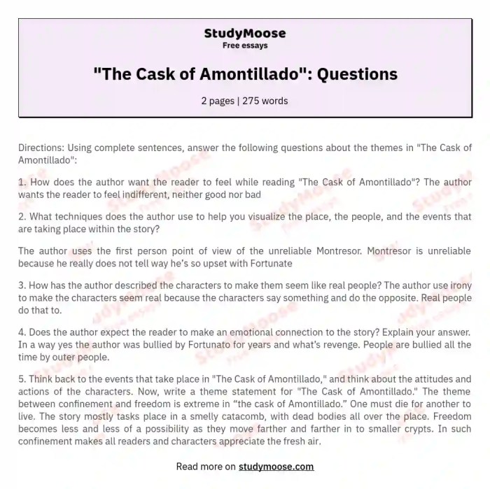 Questions on the cask of amontillado