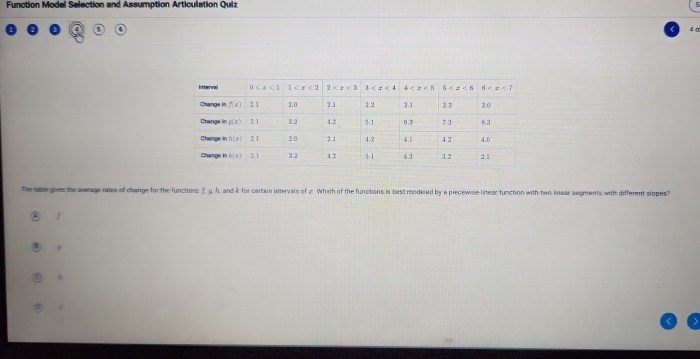 Function model selection and assumption articulation quiz